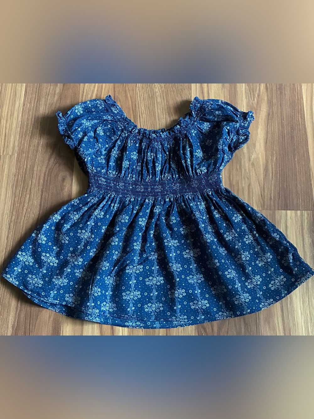 Ralph Lauren Toddler Girl Blue Marcelline Ditsy Floral Smocked Peplum Top 2T